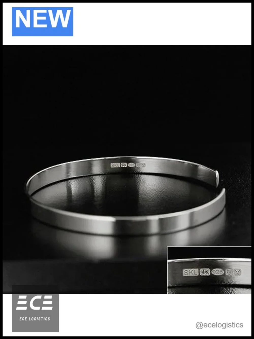 Sterling Silver Cuff Bangle Bracelet Plain Polished Shiny 5mm
